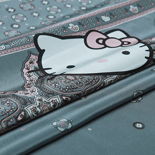 Generic Printed Pure Mulberry Silk Crepe De Chine Fabric Cartoon Hello Kitty Pattern Grey Color 43.3 Width Dress Shirt Craft by The Yard