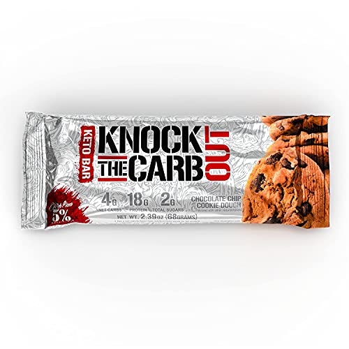 Rich Piana 5% Nutrition Knock The Carb Out Keto “KTCO” Bars, High Protein Cookie Snack, 2 Grams Net Sugar, Keto-Friendly Meal Replacement with Fiber, Egg Whites, 10 Count (Chocolate Chip Cookie Dough)