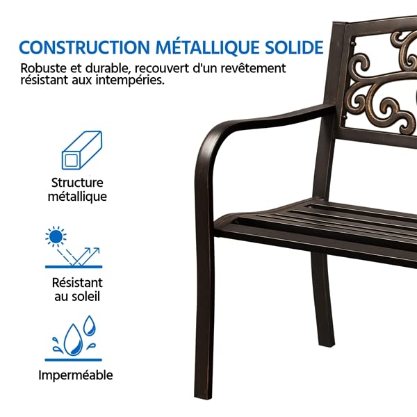 Yaheetech Banc de Jardin en métal résistant aux intempéries pour 2 à 3 Places - Banc de Repos Vintage avec Dossier - Accoudoir pour Jardin, Balcon et terrasse - Bronze