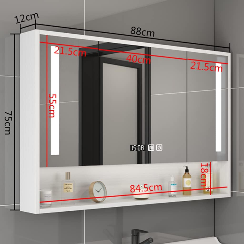 Bathroom Wall Cabinet, Medicine Cabinets, Smart Bathroom Mirror Cabinet, Wall Mirror Storage, Bathroom Vanity Mirror, Shelf Mirror,White-88 * 75 * 12cm
