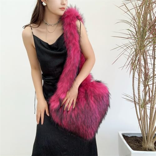Large Heart Shaped Bag for Women Faux Fur Shoulder Purse Y2k Crossbody Bag Chic Handbag Furry Shoulder Tote Purse3