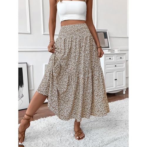 Long Flowy Skirts for Women Boho Chiffon Elastic High Waist Pleated A-Line Flared Maxi Skirt Summer Beach Skirts4