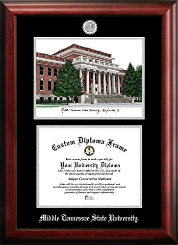 Campus Images NCAA Middle Tennessee State Blue Raiders Unisex Silver Medallion Frame Middle Tennessee State University 11w x 8.5h Silver Embossed Diploma Frame Lithograph, Brown, One Size
