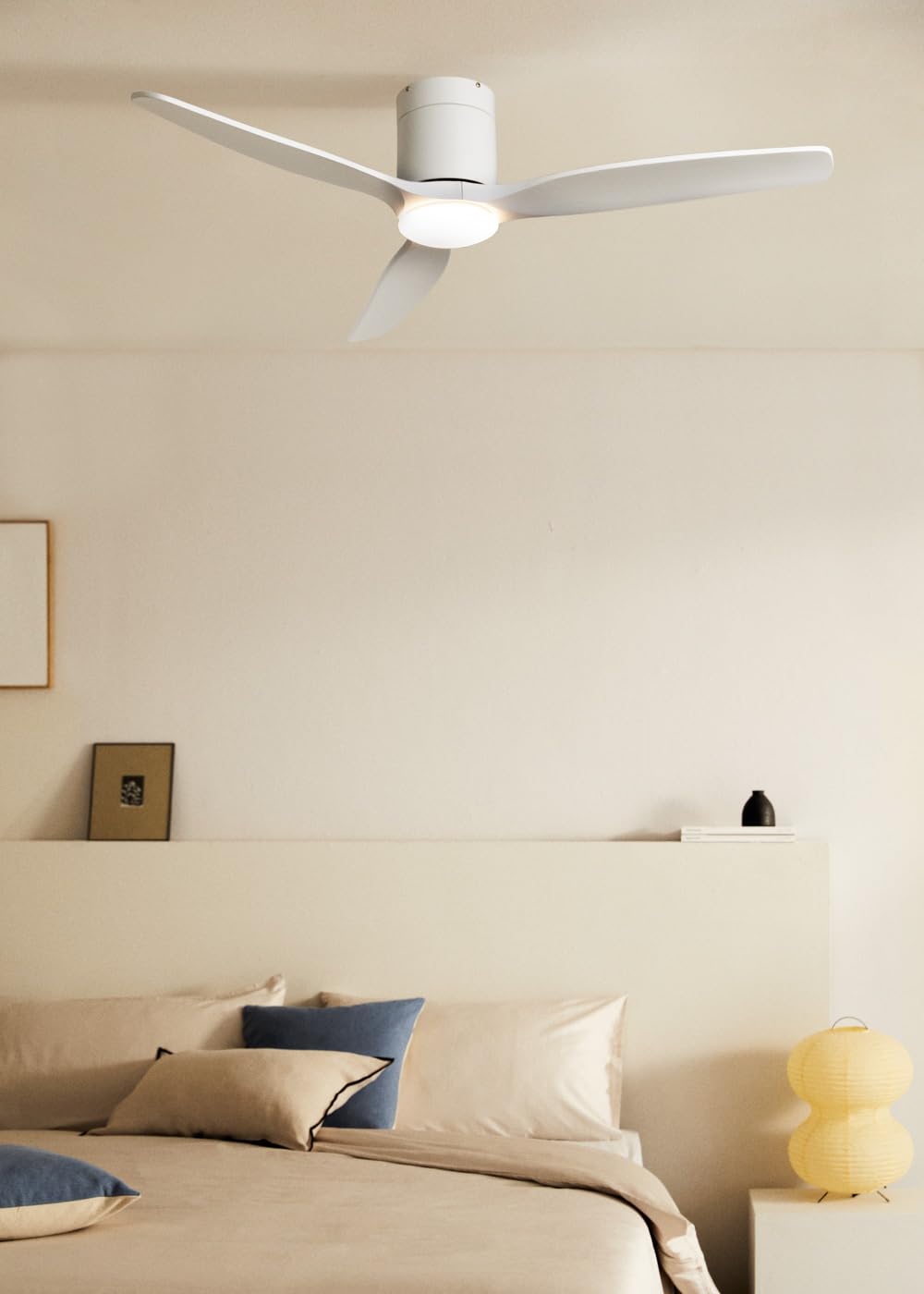 CREATE / WIND CALM SLIM LIGHT/Ventilateur de plafond avec lumière blanc télécommande / 40W, Silencieux, Ø132 cm, 6 vitesses, plafonnier slim light, fonction été-hiver, LED 3 températures