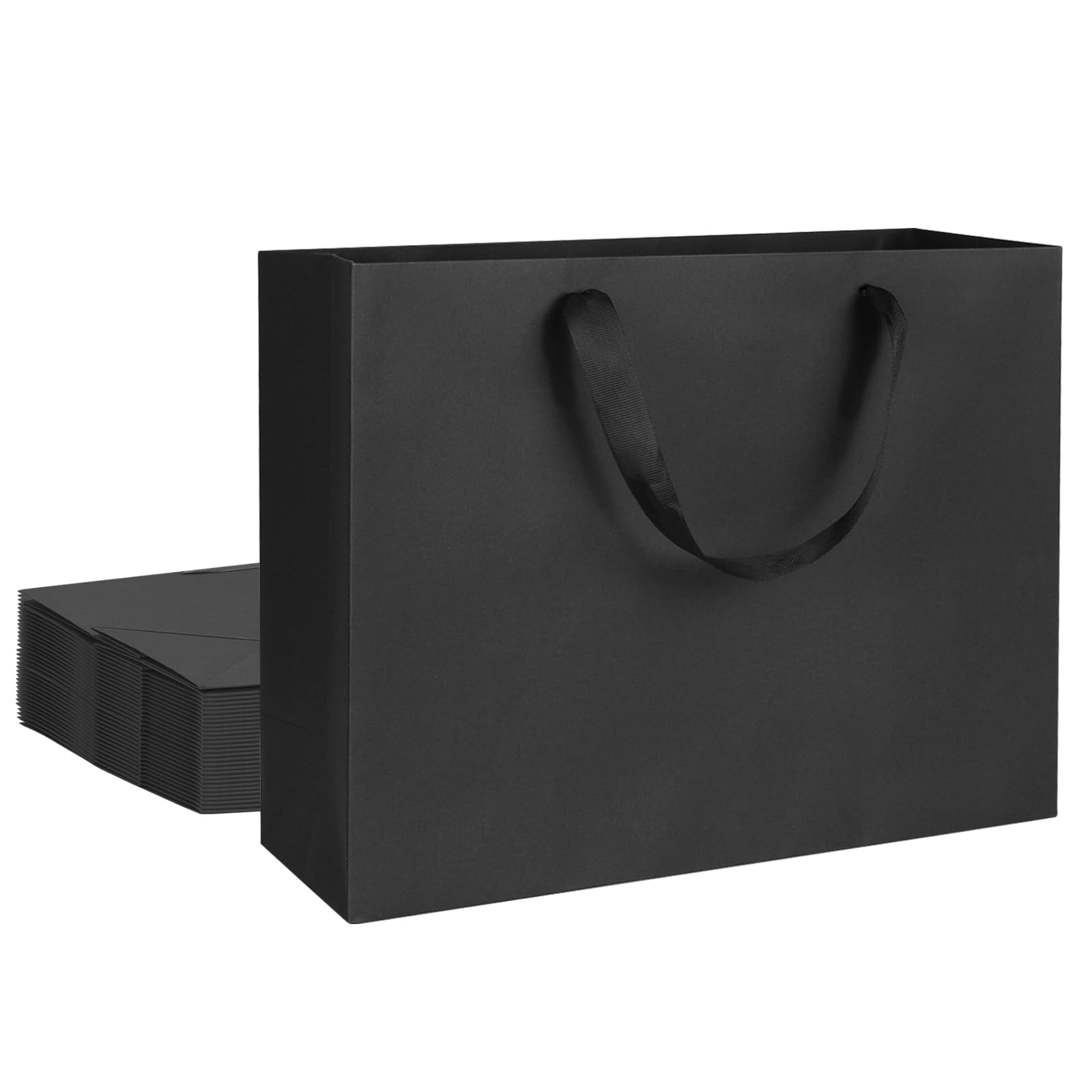 QIELSER 12 pcs Kraft Gift Bags - Extra Large Size 16x6x12 Inches, Black Paper Shopping Bags with Ribbon Handles, Party Favor Bags, Wedding Bags