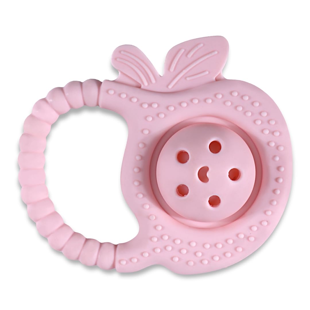 Infantso BPA Free Baby Teething Toy for Babies 0-6 Months Food Grade BPA Free Teethers for Newborn Infant, Soft Silicone Teether Toys for Toddlers, Relief Gingival Pain (Rattle Pink) Teether for Baby-image-3