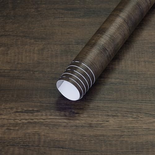 Drak Wood Contact Paper Peel and Stick Wood Wallpaper Self-Adhesive Removable Matte Thicken Wood Grain Vinyl Wrap for Kitchen Cabinet Countertop Table Furniture Decorative Roll 16x354 inch