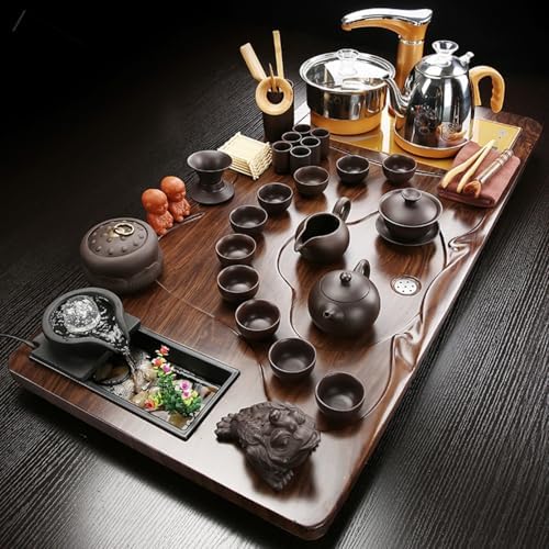 MOYEE 流水茶盘 Chinese Gongfu Tea Tray 茶具 Gongfu Tea Table Set Teapot Set 套装家用客厅泡茶海 Solid Wood Tea Tray 实木茶台 Fully Automatic Tea Set,全自动一体托盘办公会客 A1931 image 4