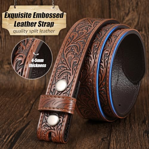 Kids Western Belt for Boys Girls, Embossed Genuine Leather Cowboy Cowgirl Belt for Jeans Pant Dresses Gift3
