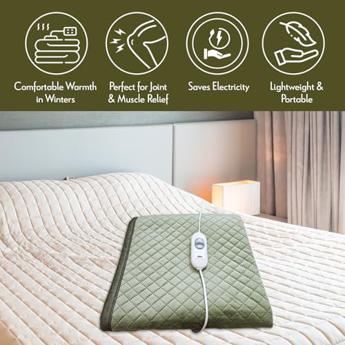 Image of Tapish Electric Blanket Ultrasonic Fabric - Single Bed Warmer - Shock Proof (5 Years Warranty on Remote, Ultrasonic Velvet Fabric, Green, 30x60 inches, Reversible)