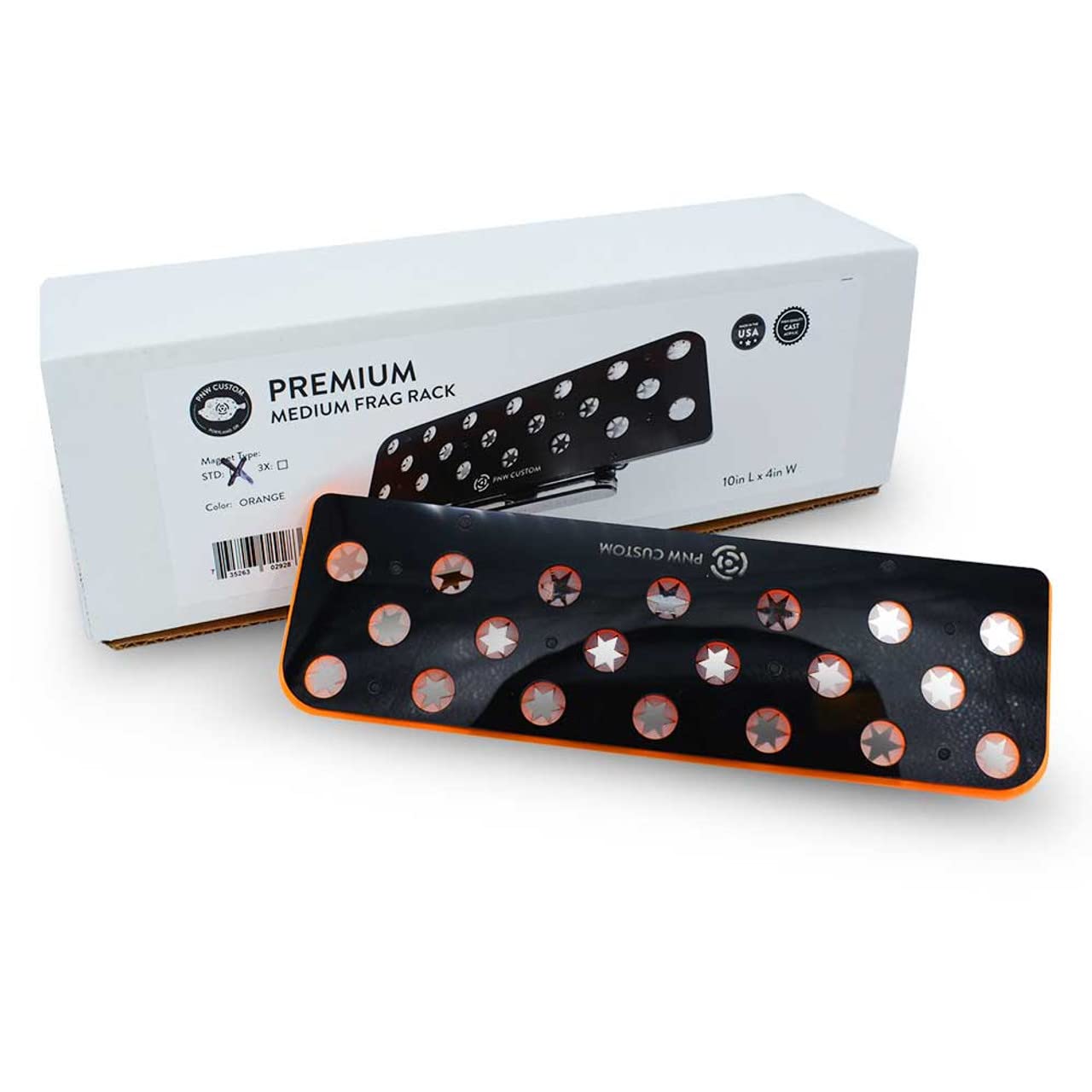 Premium Medium Magnetic Frag Rack Orange w/Frag Lock | Acrylic 20 Hole Plugs Reef Coral Frag Holder for Aquarium (1/2" Glass Magnet)