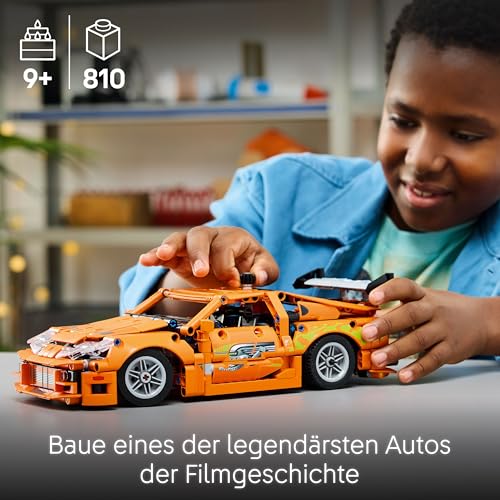 Gebautes LEGO Toyota Supra Set 42177 maß 48 cm Länge mit sequentiellem Getriebe - Detailansicht von LEGO Technic Supra...