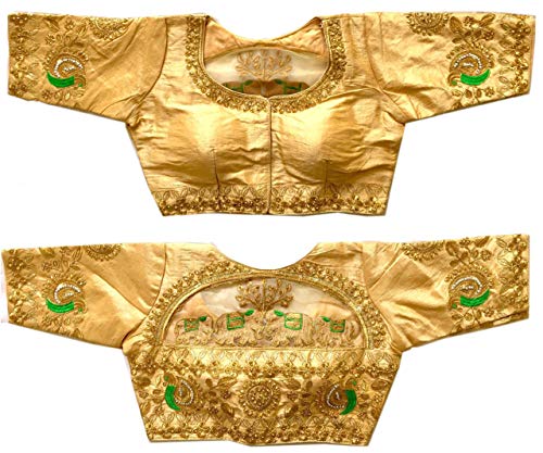 Pujia Mills Blusa nupcial de diseño bordado a mano para mujer, Dorado, 42