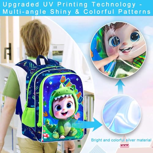 Image of WZLVO 3PCS Dinosaur Bookbag for Boys, 16 inch Cool UV Printing Kids Backpack /School Bag with Lunch Box & Pencil Bag for Preschool to Elementary - Boy Wearing Dinosaur Costume