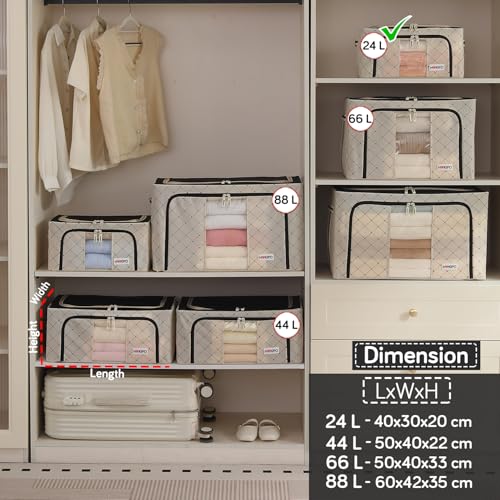 Image of HOKIPO 24L Folding Storage Box and Organiser for Clothes, 600D Oxford Fabric Storage Box, Ivory Noir Pack of 2 (AR-6484-BLK*2)
