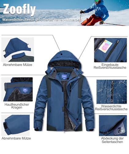 Zoofly Cazadora Hombre Invierno De Snowboard Cálida Chaqueta Esqui Antiviento Hombres Abrigos De Trabajo Exteriores Abrigos Con ski Parka Azul-M - imagen 5