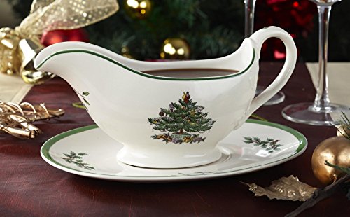 Portmeirion XT7410-X Spode Christmas Tree Collection Gravy Boat And Stand, Sauce Boat, And Tray, 9-Ounce, Made Of Fine Porcelain, For Gravy, Warming Sauces, Holiday Party Dish thumb #1