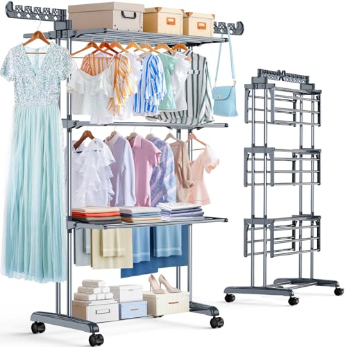 PurKeep Thicken & Durable Clothes Airer, Extra Large 4-Tier Capac...