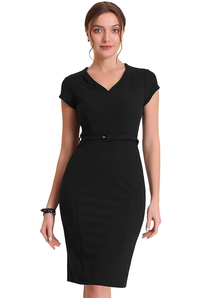 Allegra K Pencil Dress for Women's 2023 V Neck Cap Sleeve Allegra K Pencil Dress for Women's 2023 V Neck Cap Sleeve