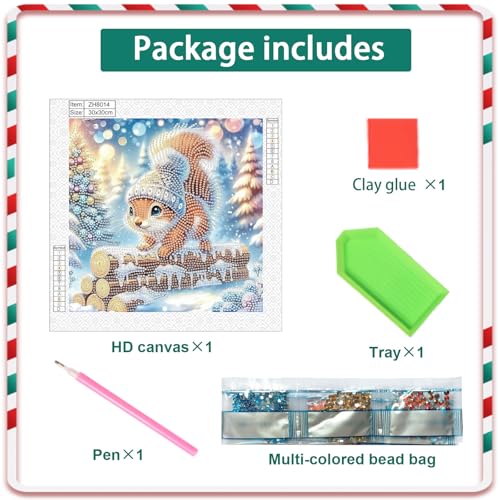 Image of Diamond Art Painting Kits for Adults, 5D Special Shape Diamond Art Kits for Beginners, Crystal Rhinestones Diamond Painting for Home Wall Christmas Decoration Gift 11.8x11.8 inch, Christmas Squirrel