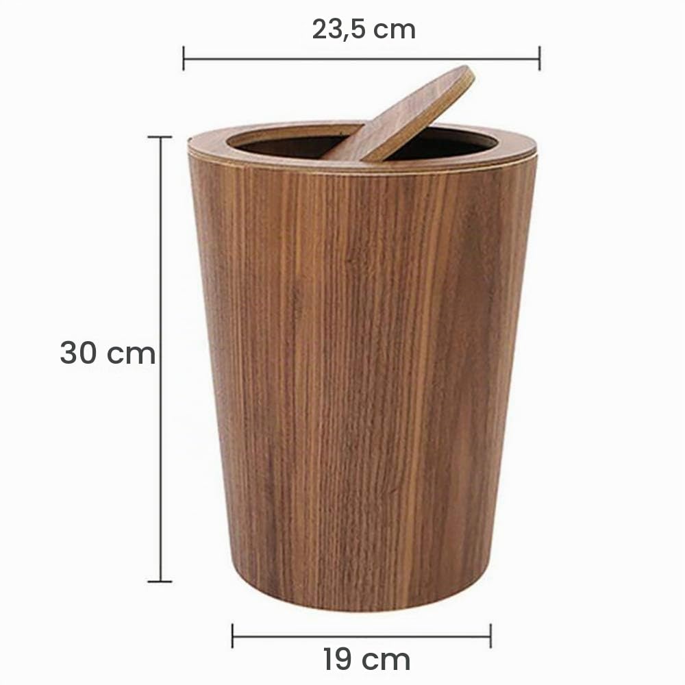 Pattumiera in Legno con Coperchio a Battente, pattumiera da Cucina Rotonda, Cestino per rifiuti Piccolo Giapponese per Ufficio Bagno Soggiorno A 19x19x30 cm (7x7x12 Pollici)