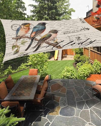 Newspaper Animal Sun Sail Shades Rectangle Canopy,Sunlight Block Heavy Duty Curved Backyard Shade Cover,Waterproof Sun Shades for Patios Garden Outdoor,6.5'x10' Vintage Old English Newsprint Birds