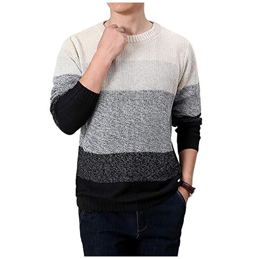 Shinsky Mens Fashion Crewneck Striped Pullover Sweater Soft Thermal Cotton Knitted Color Block Sweaters - Image 3