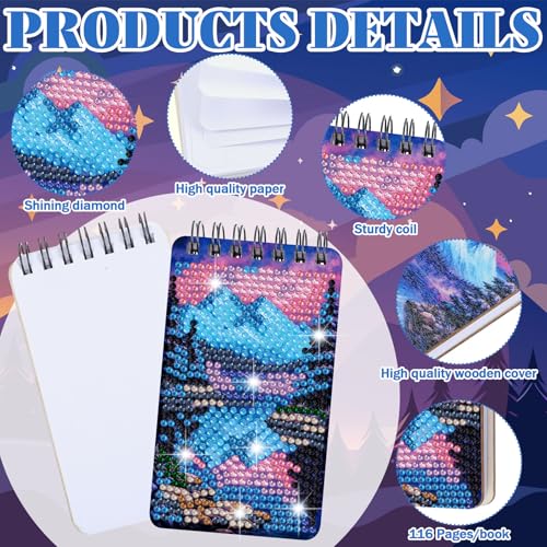 Image of Fuyoooo 12 Pcs Starry Sky Theme Diamond Art Notebook, 4.72 x 2.83 Inch