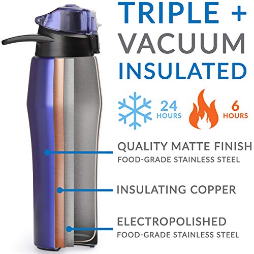 Cupture Action Water Bottle Flip Top With Handle - 22Oz Stainless Steel Vacuum-Insulated (Purple) #TOP2