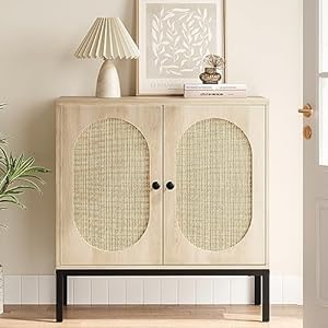 Idealhouse rattan buffet cabinet storage cabinet with doors and shelves accent cabinet sideboard wood console cabinet with storage entryway cabinet for living room dining room hallway natural  urban country home decor