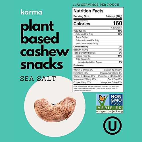 Image of Whole 30 Variety Pack Cashews by Karma Nuts, Whole, Roasted, Vegan, Zero Sugar, Non GMO, Gluten Free, Low Carb, Low Calorie, Everyday Nut Snack, 1.5 Ounce (6 Snack Packs)
