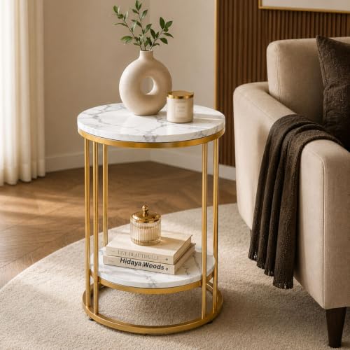 Metal Round Coffee Table with Extra Storage Shelf | Modern Side &...