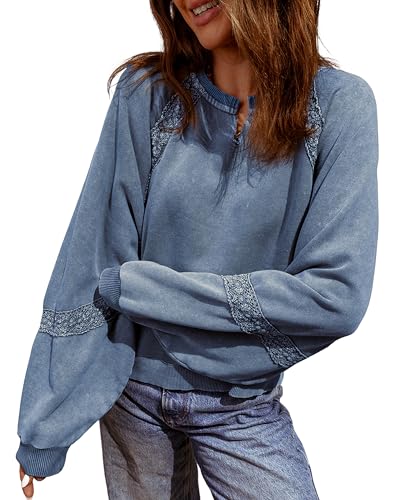 SELINK Womens Cropped Sweatshirts Lace Crochet Vintage Long Sleeve Tops