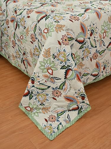 Image of IVAZA Luxury Ultrasonic Punch AC Comforter Blanket - Quilted Microfiber Floral Pattern, Lightweight Breathable All‑Season Blanket for Bedroom, Travel (Singled Bed,228x152 CM) (Green Cream)
