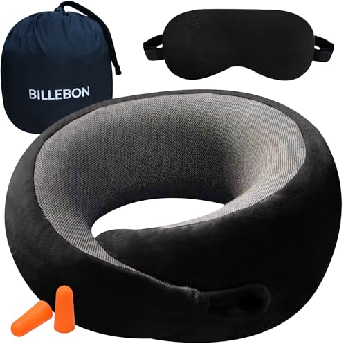 Billebon-Ultrasoft-Memory-Foam-Neck-Pillow-for-Travel-Lightweight-Comfortable-Breathable-Cover-Airplane-Travel-Pillow-Combo-with-Premium-Eye-Mask-and-Carry-Bag-Black