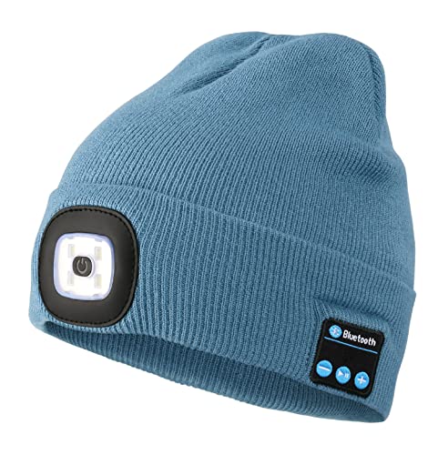 Image of Wmcaps Bluetooth Beanie with a Light, USB Rechargeable LED Beanie with Cordless Headphones, Unique Christmas Birthday Gifts for Men
