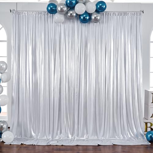 10x10ft Silver Backdrop Curtains Wedding Party Glitter Sequin Curtain Backdrop Photo Fabric Shimmer Drapes Backdrop Bridal Baby Shower Birthday Christmas Photoshoot Background 5x10FT 2 Panels
