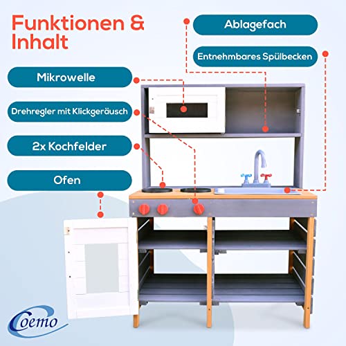 Coemo Matschküche ROSI, Kinder-Outdoor-Spielküche aus Massivholz, Gartenküche mit Wasserwanne, Buddel- & Matschtisch für… – Bild 6