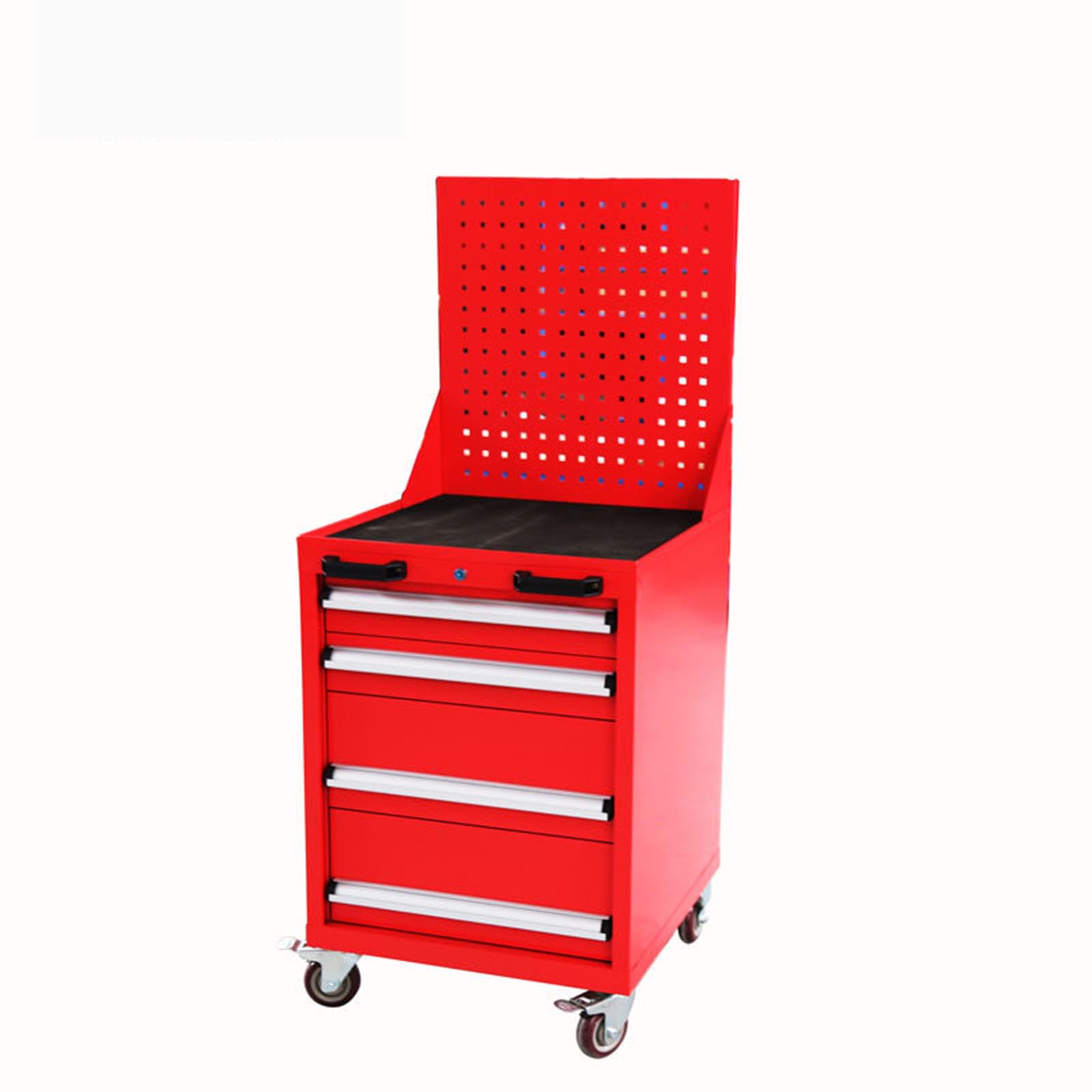Szafka na narzędzia na kółkach 4 poziomy Wytrzymały warsztat Garaż Mechanik Wózek narzędziowy Meble warsztatowe, z uchwytami i kółkami (Red)