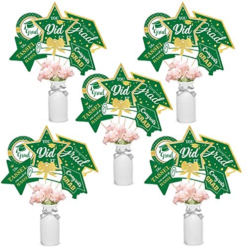 Image of Green and Gold Graduation Decorations Set of 24 Class of 2026 Table Decor Congrats Grad Party Centerpiece Sticks Table Toppers Graduation Party Supplies