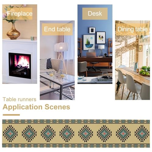 Image of Aztec Table Runner Rustic Country Colorful Aztec Tribal Geometric Shape Ethnic Southwest Runner for Table Home Decor for Kitchen Table Dining Coffee Table 13x120 inch