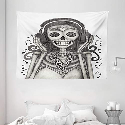 Ambesonne Day of The Dead Tapestry, Dia de Los Muertos Skull and Girl