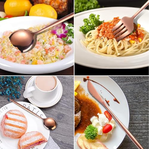 Image of Stainless Steel Rose Gold Cutlery Set for 6 Person with Gift Box 24 Pieces Mirror Finish Luxury Premium Flatware Set for Dining Table Hotel Cafe Bar Restaurant House Warming Gifts