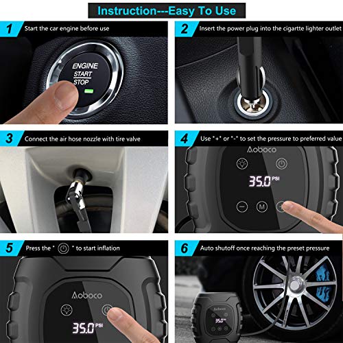 image for Aoboco Tire Inflator, DC 12V Tire Pump with Digital Touch Screen, Port