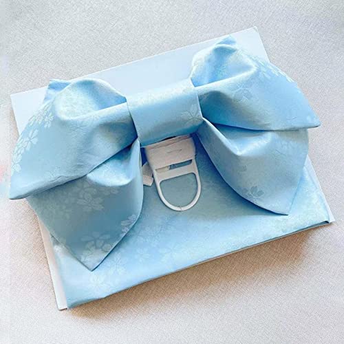 jojomis Exquisite Floral Waistband Japanese Kimono Obi Sash Belt with Pre Tied Bow 12.60x10.24x3.54 inch- Purple and Blue4