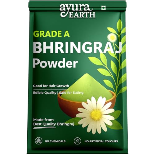 AyuraEarth Organic Bhringraj Powder for Hair Growth & Scalp Care (200g) | Helps Reduce Hair Fall & D...