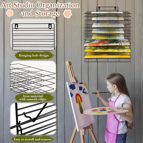 Image of Art Drying Rack for Classroom Paint Drying Rack Small Wall Art Storage Rack with 16 Removable Shelves for Classrooms and Art Studios (Black, 16 Shelves)