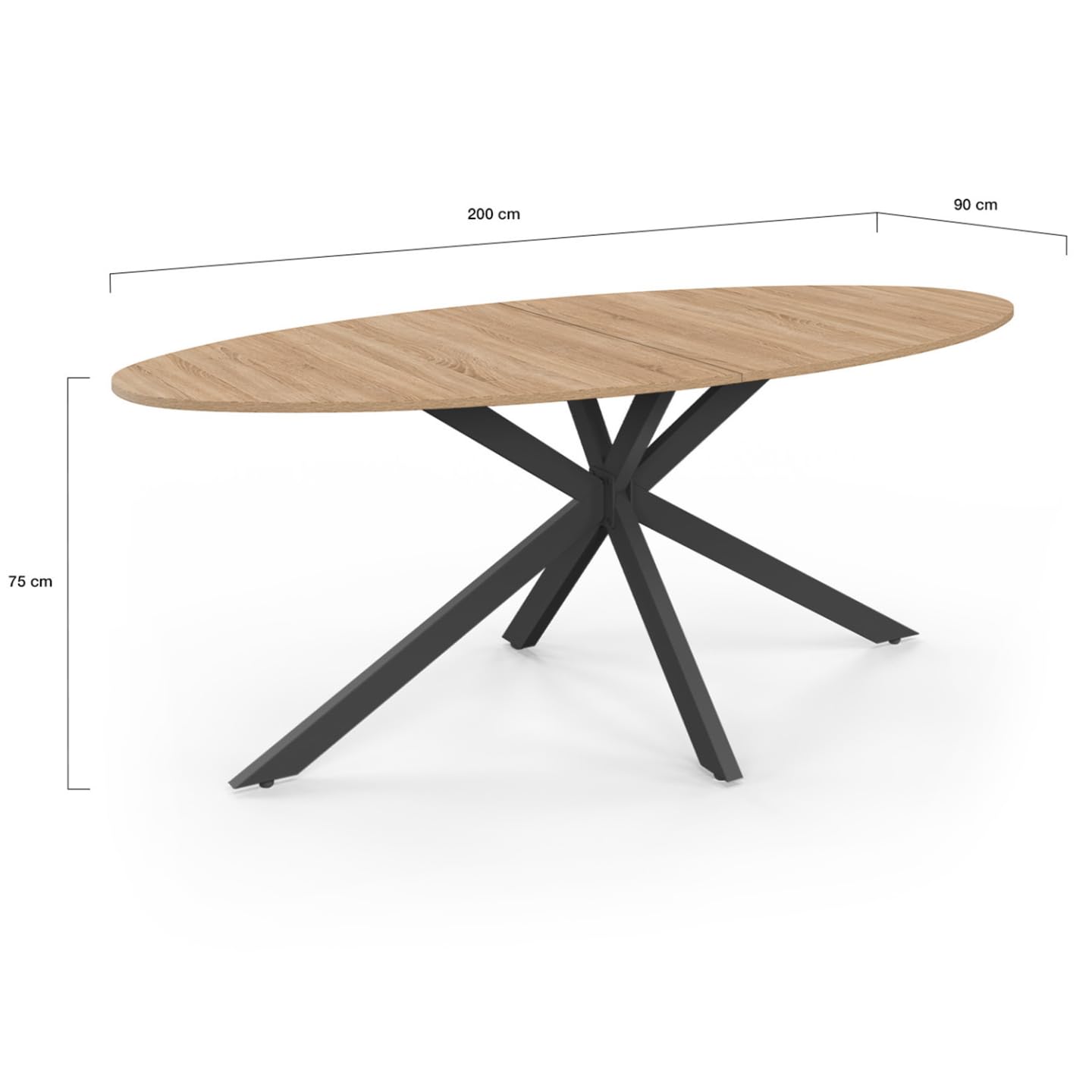 IDMarket - Ovaler Esstisch ALIX 10 Personen Spinnenfuß Holz und Schwarz 200 cm