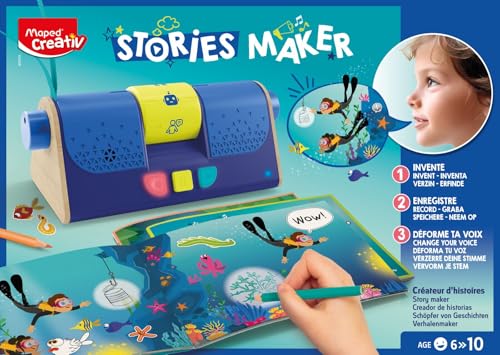 Maped CREATIV – 907078 Geschichten-Machine STORIES MAKER – Schöpfer von Geschichten, Zeichnen, Erfinden und Aufzeichnen von Geschichten – mit Stimmverzerrer und mehr als 200 Stickern