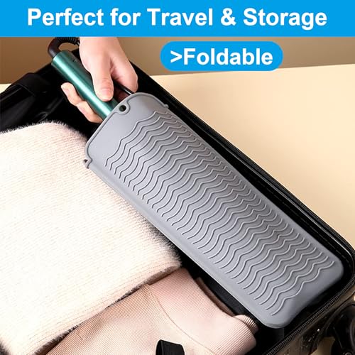 Alfombrilla resistente al calor de silicona para herramientas de cabello, con soporte y funda portátil para viaje, protector de mostrador para herramientas de peinado gris miniatura 5